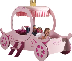 Pat Calească Royal Princess Kate pentru Copii, 90x200 cm, Roz (MDF) – Auto – Vipack - Img 2