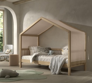 Pat Casă Forrest Beech 90x200 cm, pentru Camera Copii, din Lemn de Fag, cu Set Textil – Vipack - Img 1