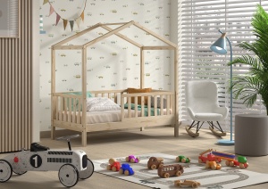 Pat Căsuță Copii cu Protecție, Natur, 70 x 140 cm, Pin Masiv – Dallas – Vipack - Img 4