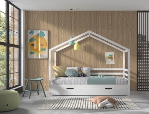 Pat Căsuță cu Design Modern, cu Sertar, Alb, Pin Masiv – Dallas – Vipack - Img 1
