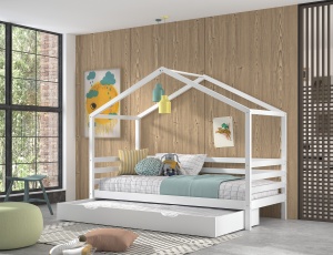 Pat Căsuță cu Design Modern, cu Sertar, Alb, Pin Masiv – Dallas – Vipack - Img 6