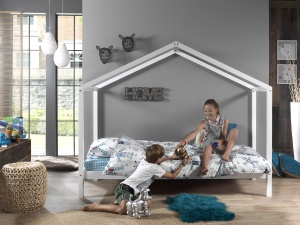 Pat Căsuță cu Saltea, Alb, 90 x 200 cm, Pin Masiv – Dallas – Vipack - Img 1