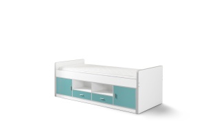 Pat cu Depozitare Integrată, Turcoaz și Alb (PAL și MDF) Bonny – Vipack - Img 2