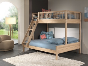 Pat de Familie Supraetajat Forrest Oak (140x200 cm + 90x200 cm), pentru Camera Copii, din Lemn de Stejar, Natur, cu Sertar – Vipack - Img 6