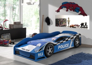 Pat Mașină de Poliție pentru Copii, 70x140 cm, Albastru (MDF) – Vipack - Img 1