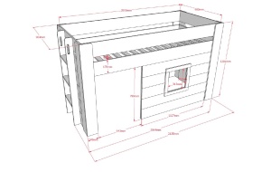 Pat median pentru copii NOAH, alb, 90 x 200 cm, MDF lăcuit, spațiu multifuncțional sub pat, scară și fereastră montabile pe stânga sau dreapta – Vipack - Img 3