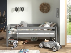 Pat Pino pentru copii cu scară, gri, 90x200 cm, înălțime 85 cm – Vipack - Img 1