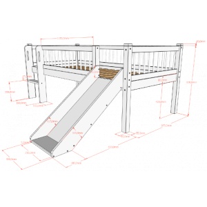 Pat Semi-Înălțat (Mid-Sleeper) cu Tobogan și Scară Forrest Beech pentru Camera Copii, 90x200 cm, din Lemn Masiv de Fag, Alb – Vipack - Img 3