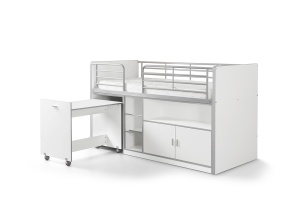 Pat Supraetajat cu Birou Extensibil și Spații de Depozitare, Alb (Metal și PAL) – Bonny – Vipack - Img 2