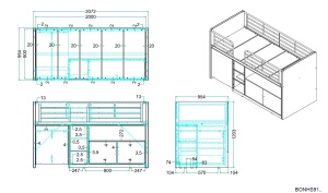 Pat Supraetajat cu Birou Extensibil și Spații de Depozitare, Turcoaz (Metal și PAL) – Bonny – Vipack - Img 3