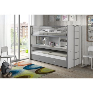 Pat Supraetajat cu Pat Suplimentar și Birou Extensibil, Argintiu, 90 x 200 cm (Metal și PAL) – Bonny – Vipack - Img 1