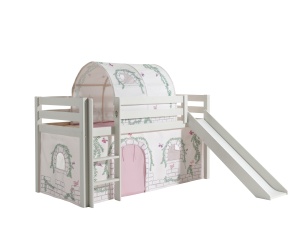 Pat Supraetajat PINO cu Tobogan, Cort și Tunel BIRDY, Alb (Pin Masiv și Textil) – PINO – Vipack - Img 2