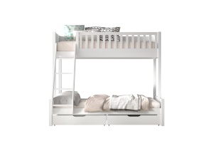 Pat suprapus familie pentru copii SCOTT, alb, 140 x 200 cm + 90 x 200 cm, din pin scandinav masiv, cu 2 sertare pentru depozitare – Vipack - Img 2