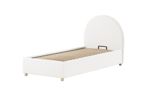 Pat tapițat pentru copii MOON, 90 x 200 cm, alb, cu țesătură bouclé și spațiu de depozitare – Vipack - Img 2