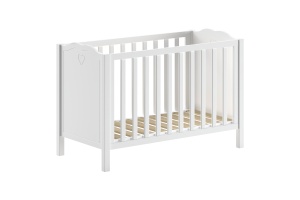 Pătuț Bebeluși AMORI, 60x120 cm, Alb (Pin Masiv și MDF), Design Romantic – Vipack - Img 2