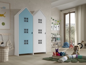 Set 2 Dulapuri pentru Copii Căsuță, Albastru și Alb, (MDF) – CASAMI BRUGES – Vipack - Img 1