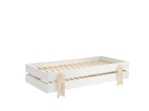 Set 2 paturi stivuibile copii MODULO alb, din MDF și pin masiv, cu somiere cu lamele incluse – Vipack - Img 2