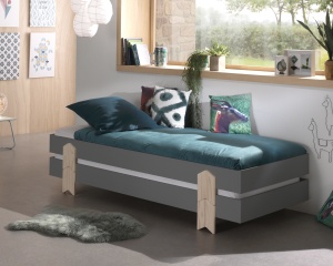 Set 2 paturi stivuibile pentru copii MODULO, din MDF și pin masiv, cu somiere cu lamele incluse – Vipack - Img 7