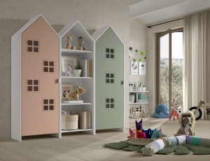 Set 3 Dulapuri pentru Copii Căsuță, Roz și Verde, (MDF) – CASAMI BRUGES – Vipack - Img 1