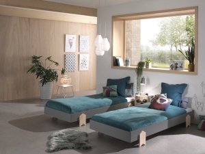 Set 4 paturi stivuibile pentru copii MODULO, gri, din MDF și pin masiv, cu somiere cu lamele incluse – Vipack - Img 8