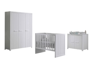Set Complet Cameră Copii ERIK: Pătuț Transformabil 60x120 - 90x200 cm, Comodă, Masă de Înfășat și Dulap 3 Uși, Alb – Vipack - Img 7