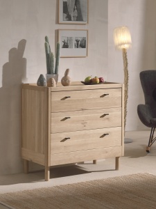 Set Complet Mobilier Camera Copii Forrest Oak, Pat 90x200 cm, Dulap cu 3 Uși, Noptieră și Comodă, din Lemn de Stejar, Natur – Vipack - Img 4