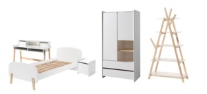 Set Complet Mobilier Kiddy pentru Camera Copii – Pat 90x200 cm, Noptieră, Dulap 2 Uși, Birou și Bibliotecă – Alb – Vipack - Img 7