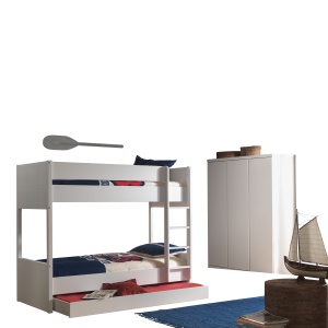 Set Dormitor Lara pentru Copii/Tineri, Alb – Pat Suprapus 90x200 cm, Sertar Pat & Dulap 3 Uși – Vipack - Img 5