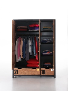 Set Mobilier Cameră Copii ALEX, 4 Piese, Pat 90x200 cm, Somieră Inclusă, Pin Masiv și Metal Negru – Vipack - Img 8