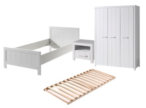Set Mobilier Cameră Copii ERIK: Pat 90x200 cm, Dulap cu 3 Uși și Noptieră, Alb – Vipack - Img 5