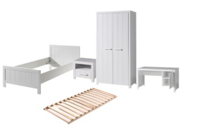 Set Mobilier Cameră Copii ERIK: Pat 90x200cm, Dulap cu 2 Uși, Birou și Noptieră, Alb – Vipack - Img 6