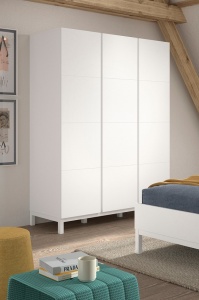 Set Mobilier Cameră Copii EVA: Pat 90x200 cm, Noptieră, Dulap 3 Uși și Comodă, Alb – Vipack - Img 5