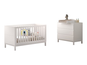 Set Mobilier Cameră Copii EVA: Pătuț Transformabil 70x140 cm, Comodă cu 3 Sertare și Masă de Înfășat, Alb – Vipack - Img 5