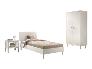 Set Mobilier Camera Copii Forrest Beech, Pat 90x200 cm, Dulap cu 2 Uși și Noptieră, din Lemn de Fag Lăcuit Alb – Vipack - Img 5