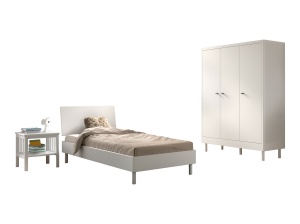 Set Mobilier Camera Copii Forrest Beech, Pat 90x200 cm, Dulap cu 3 Uși și Noptieră, din Lemn de Fag Lăcuit Alb – Vipack - Img 5