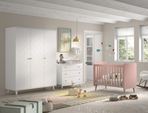 Set Mobilier Complet pentru Bebeluși, 4 Piese, Roz și Alb Satinat (Pin Masiv și MDF) – Billy – Vipack - Img 1