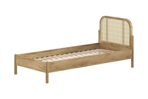 Set mobilier copii Pino, pat 90x200 cm cu capăt rotunjit din rattan și noptieră, olive – Vipack - Img 4
