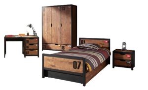 Set Mobilier pentru Cameră Copii ALEX, 5 Piese, Pat 90x200 cm, Pin Masiv și Metal Negru – Vipack - Img 2