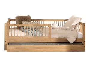 Set Pat Cabină Forrest Oak pentru Camera Copii, 90x200 cm, cu Sertar Pat și Barieră de Siguranță, din Lemn Masiv de Stejar, Natur – Vipack - Img 5