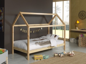 Set Pat Căsuță cu Saltea, Natur, 90 x 200 cm, Pin Masiv – Dallas – Vipack