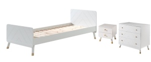 Set Pat Single, Noptieră și Comodă BILLY pentru Copii, 3 Piese, 90x200 cm, Alb Satinat (Pin Masiv și MDF) – Billy – Vipack - Img 2