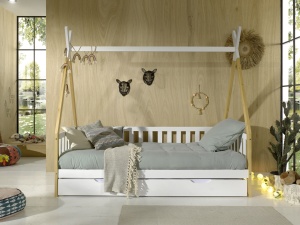 Set TIPI este format din Pat copii înalt cu gard (90 x 200 cm), un sertar alb și o SALTEA PAT COPII Comfort (90 x 200 x 19 cm). - Img 2