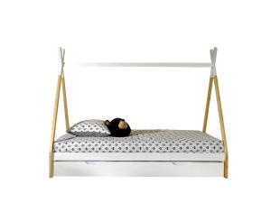 Set TIPI format în Pat copiiul înălțat fără gard (90 x 200 cm) și un sertar alb. - Img 1