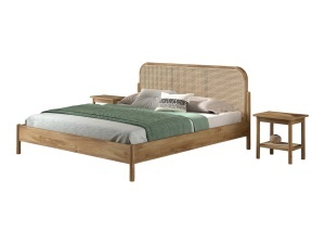 This OLIVE combination consists of a double bed (180 x 200 cm) with a rattan headboard and two bedside tables with rattan.