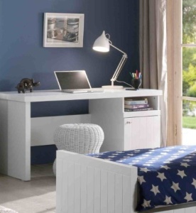 Birou pentru copii Robin alb din MDF și pin masiv cu dulap reversibil – Vipack - Img 1