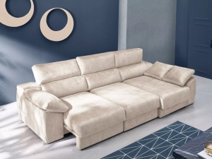 Canapea Ankor, 302 cm, șezut extensibil tip tavă, șezlong cu ladă, perne incluse, structură lemn de pin + MDF - Img 2