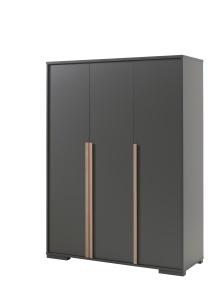 Dulap copii LONDON, 3 uși cu soft-close + rafturi interioare + bară de agățat, 145,6x56x195,2 cm, antracit/natural – Vipack - Img 2