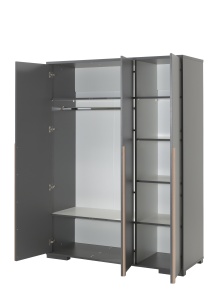 Dulap copii LONDON, 3 uși cu soft-close + rafturi interioare + bară de agățat, 145,6x56x195,2 cm, antracit/natural – Vipack - Img 4