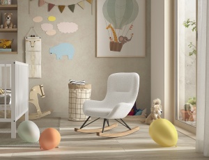 Mini balansoar pentru copii ROCKY, alb, cu tapițerie bouclé, confortabil și decorativ – Vipack - Img 1