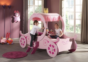Pat Calească Royal Princess Kate pentru Copii, 90x200 cm, Roz (MDF) – Auto – Vipack - Img 3
